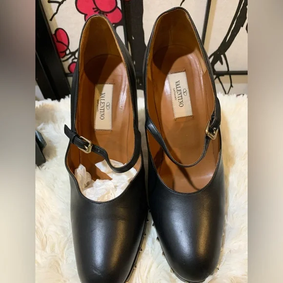 $995 Valentino ‘Soul Stud’ Rockstud Black Leather Mary Jane Pumps Size 8 / 38.5